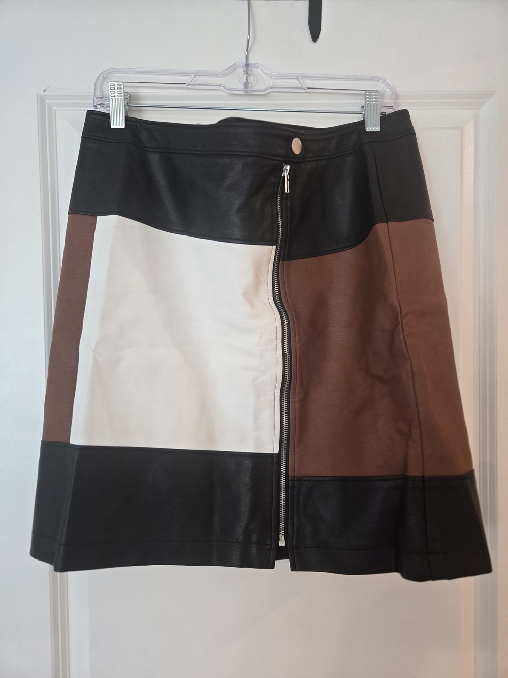 Colorblock Faux Leather Mini Skirt - Black, Brown, White